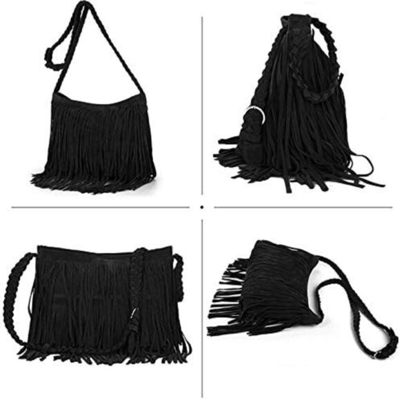 Brand New Hobo Bag 14x11 Black Tassel Stylish - Picture 7 of 7